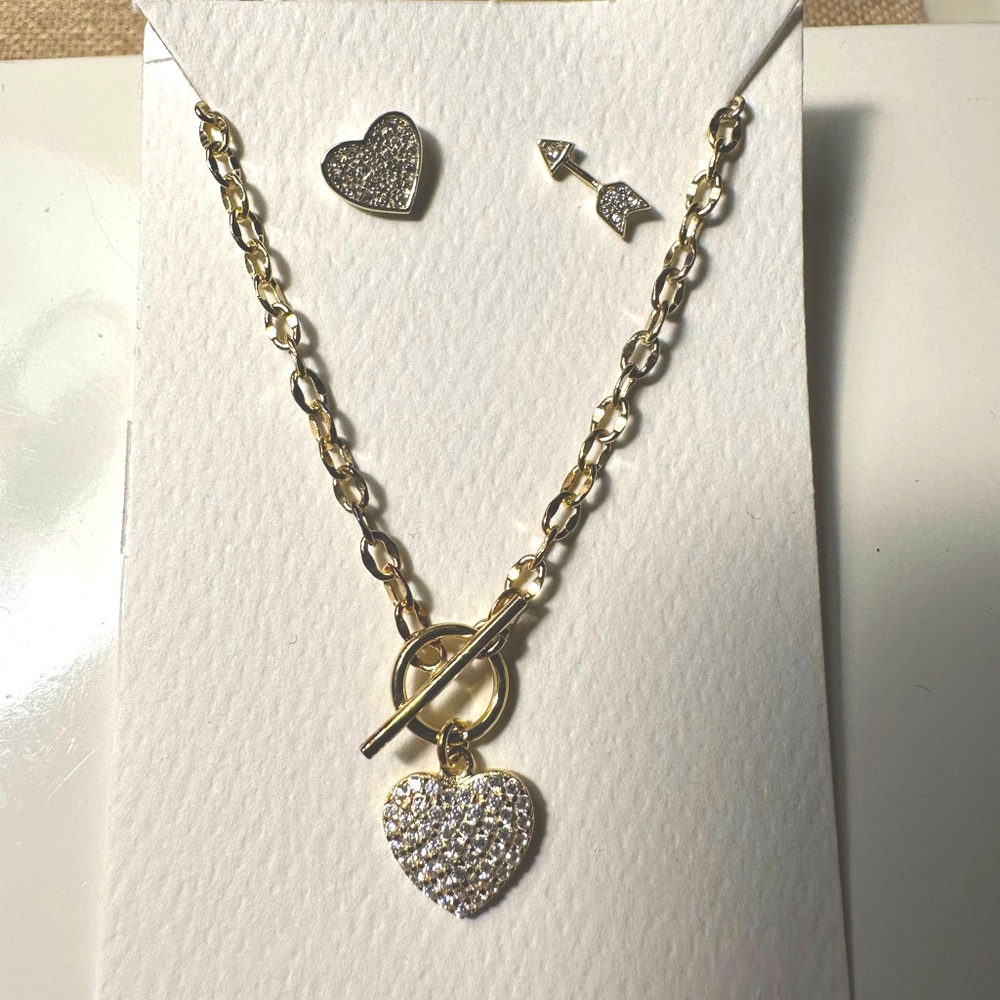 Gold Heart Necklace and Earring Set